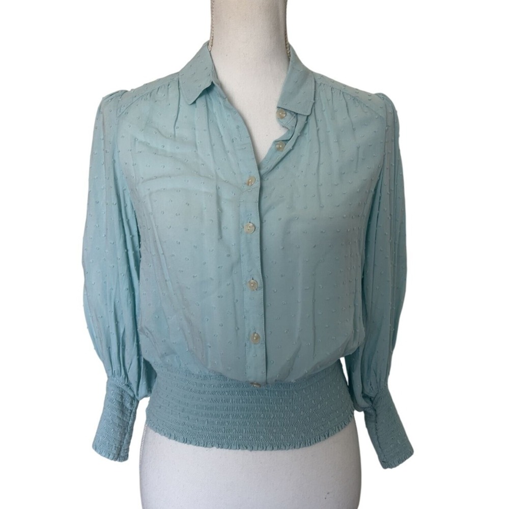 FINAL CLEARANCE Maeve by Anthropologie Blue Rosa Swiss Dot Blouse Size XS